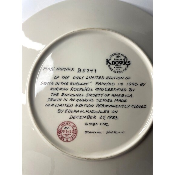 Knowles Norman Rockwell Santa in the Subway 1983 Collector Plate with COA - Picture 5 of 9
